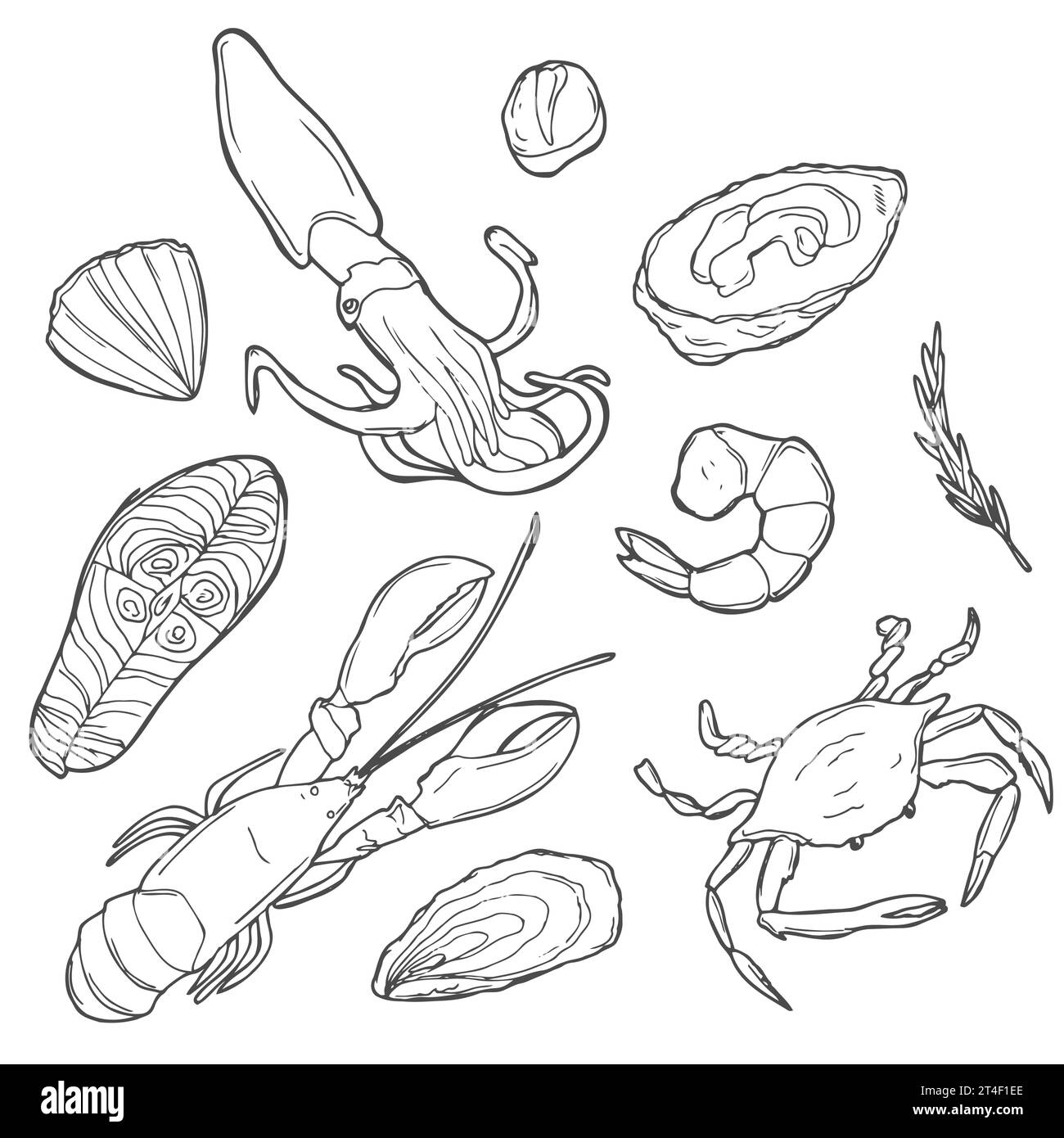 Set di doodles, semplici schizzi a tema di pesce disegnati a mano. Insieme vettoriale isolato Illustrazione Vettoriale