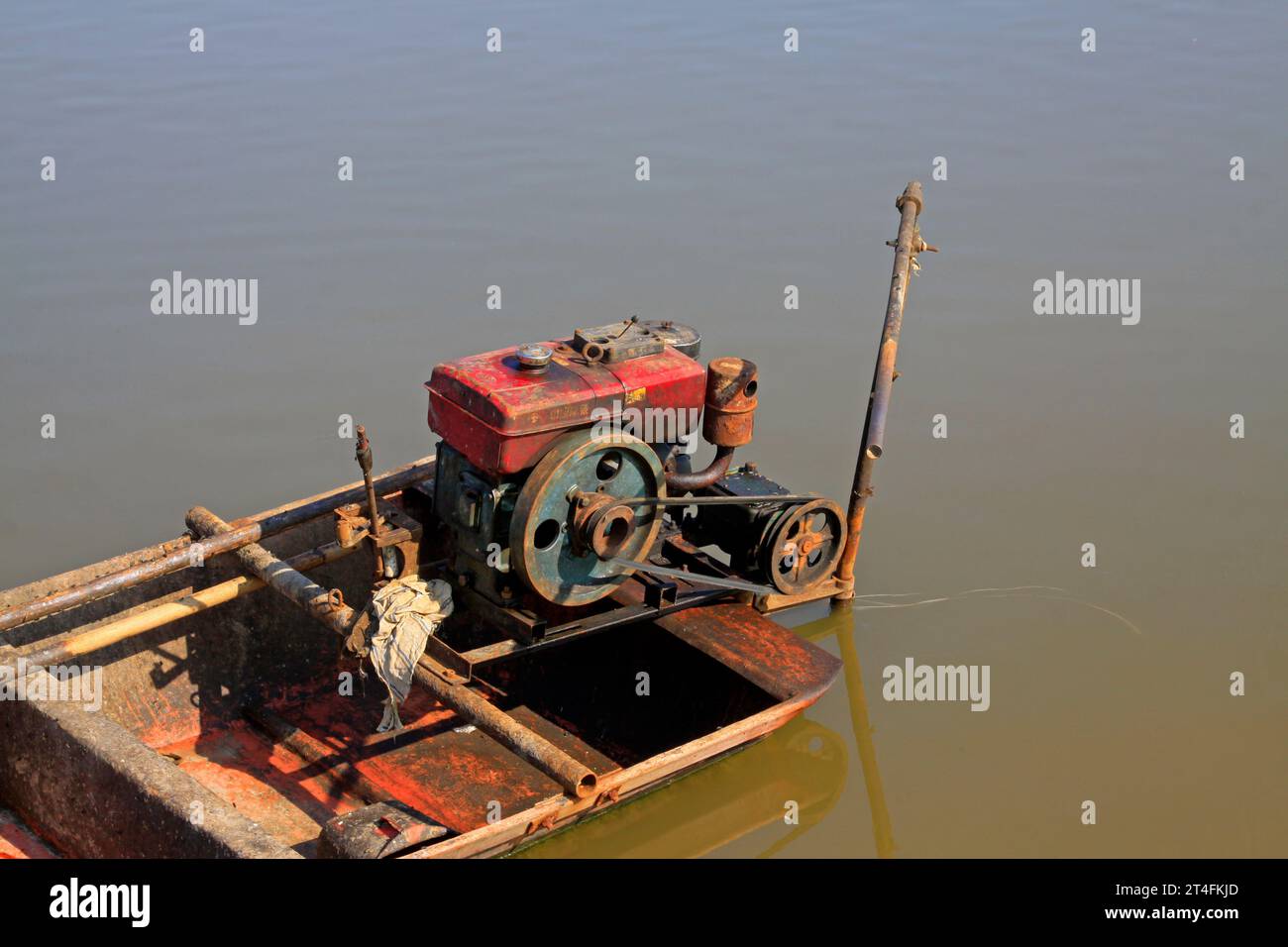 Motore diesel sulla barca, primo piano della foto Foto Stock