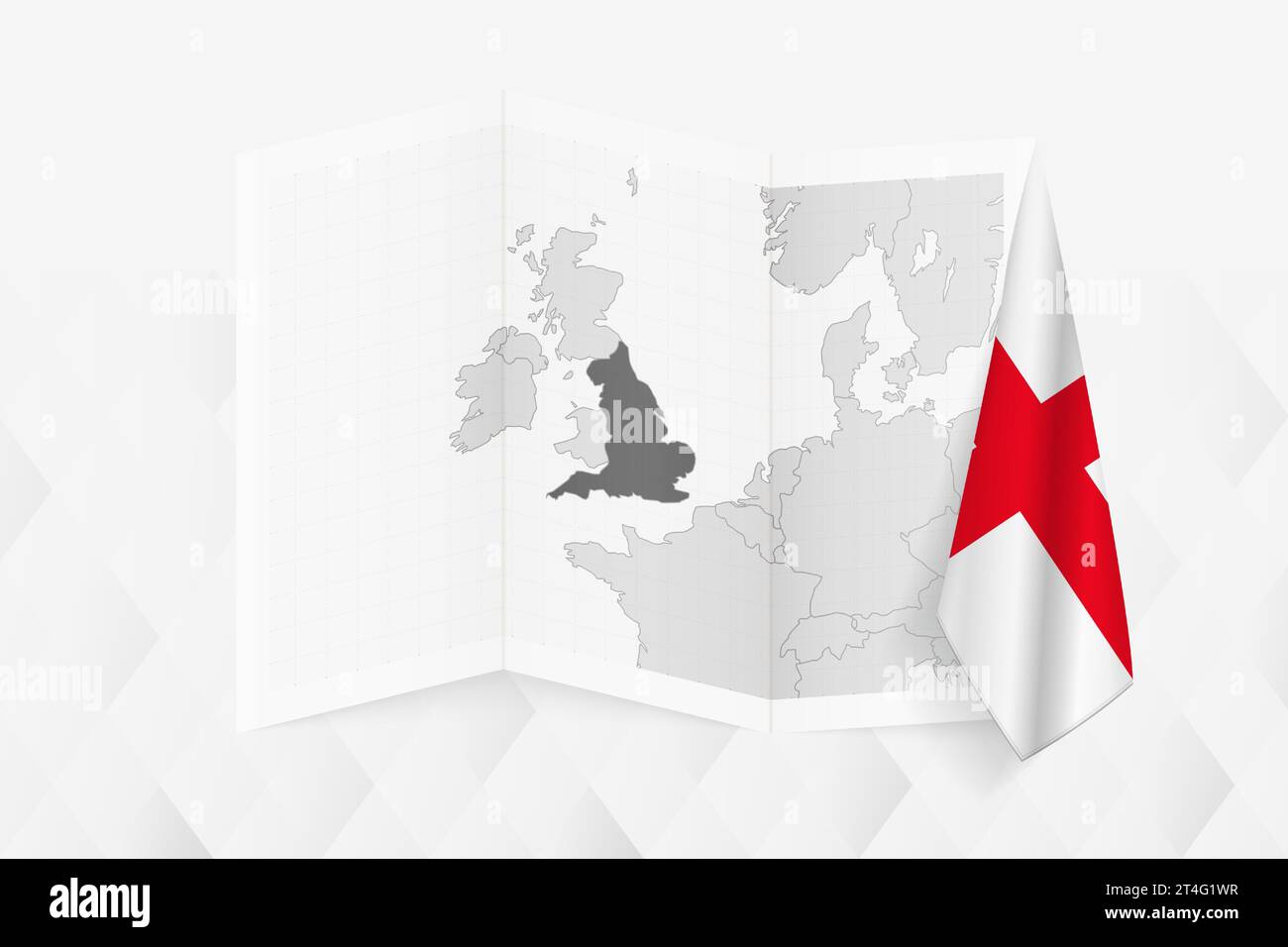 Una mappa in scala di grigi dell'Inghilterra con una bandiera inglese appesa su un lato. Mappa vettoriale per molti tipi di notizie. Illustrazione vettoriale. Illustrazione Vettoriale