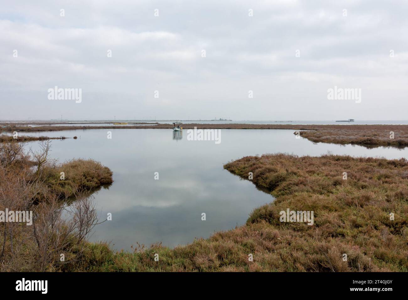 Splendido paesaggio nel delta del fiume Gallikos, Kalochori, Grecia, un rifugio per molte specie di uccelli e pesci Foto Stock