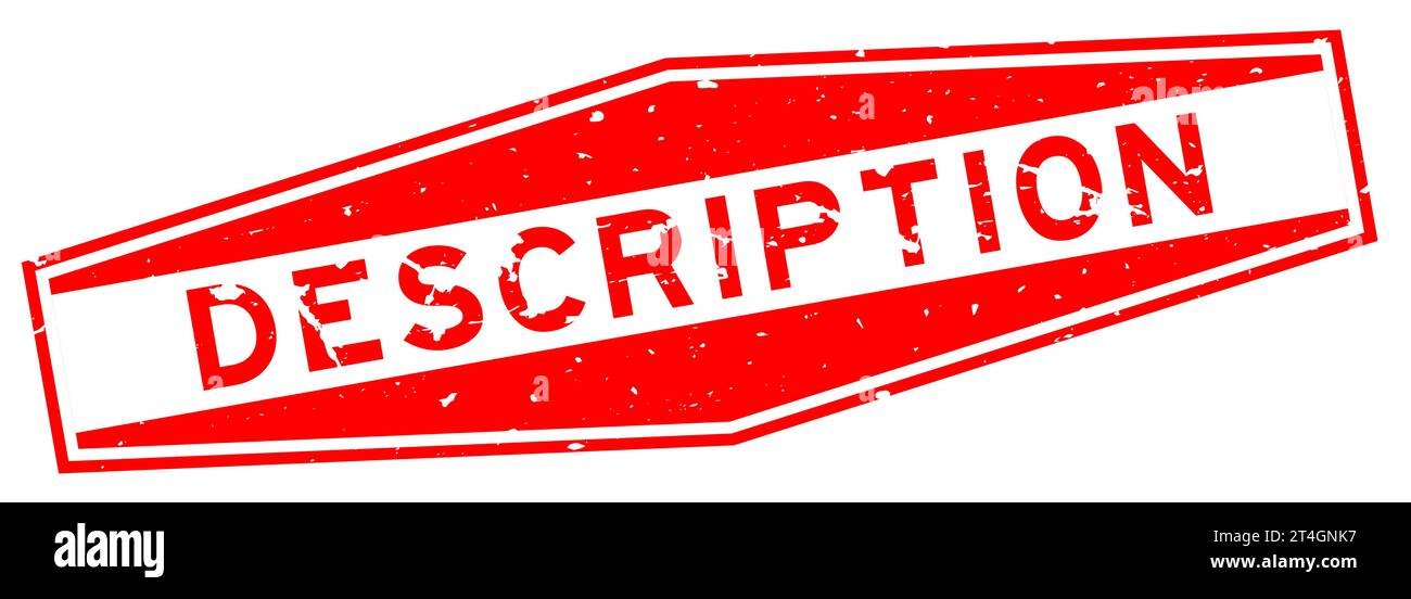 Parola di descrizione rossa grunge guarnizione in gomma esagonale stampigliata su sfondo bianco Illustrazione Vettoriale
