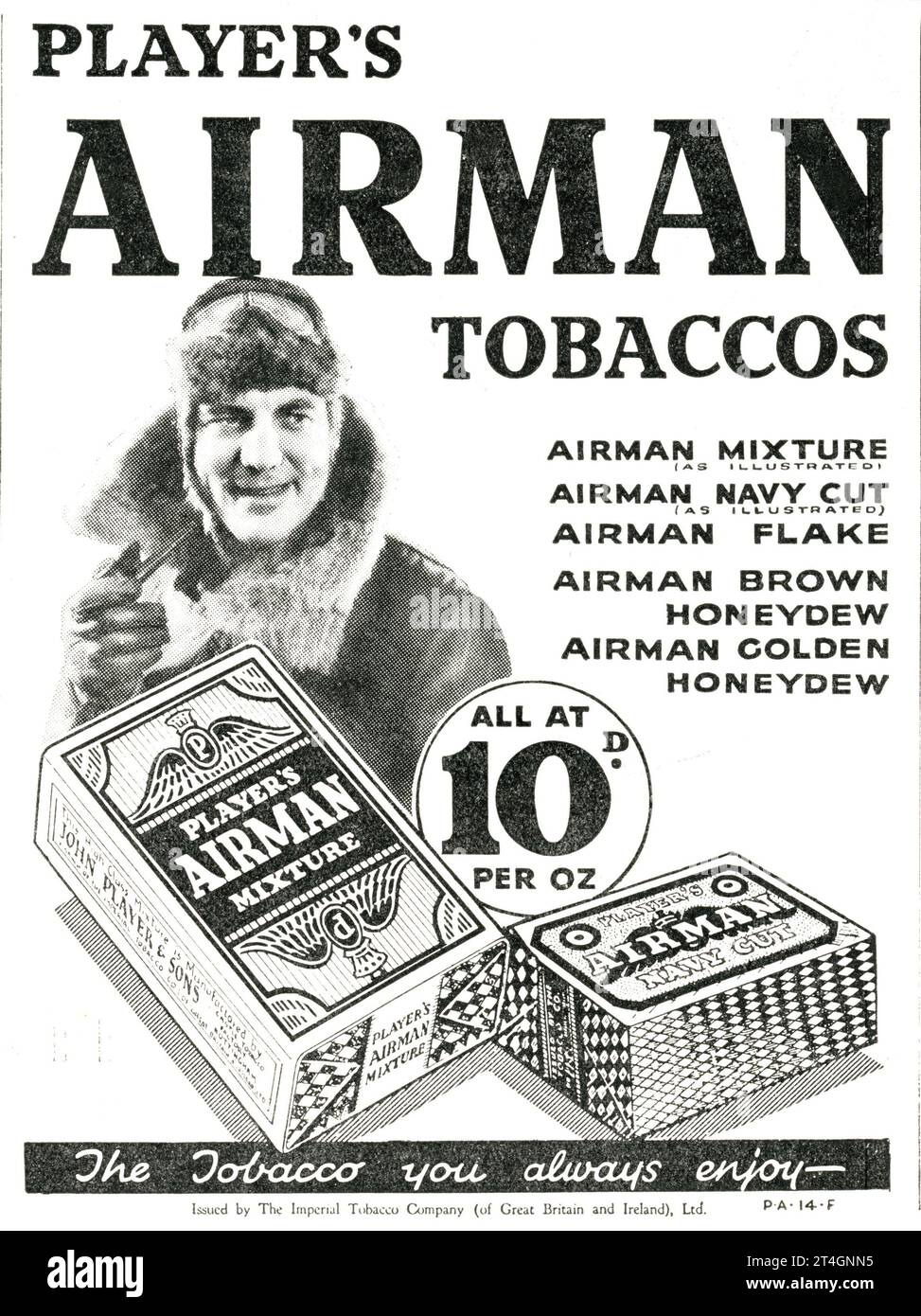 PLAYERS'S AIRMAN PIPE TOBACCOS 1932 British Magazine Advertisement Foto Stock