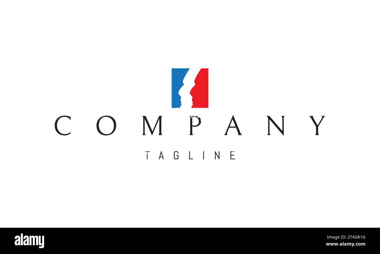 Un logo vettoriale con un'immagine astratta della silhouette di tre volti nei colori della bandiera francese. Illustrazione Vettoriale
