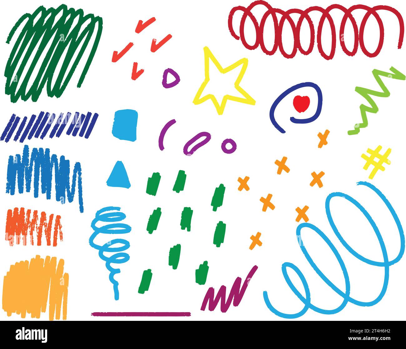 set di scarabocchi disegnati a mano per bambini, vettoriali, elementi per il design, creatività per bambini, colori brillanti Illustrazione Vettoriale