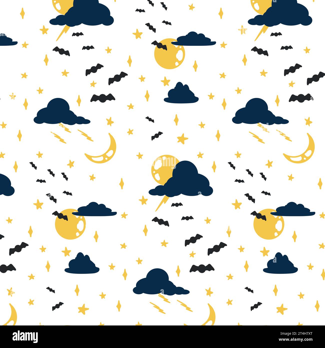 Motivo Halloween su sfondo trasparente. Luna, cielo, stelle, pipistrello. Vettore. Design della confezione Illustrazione Vettoriale