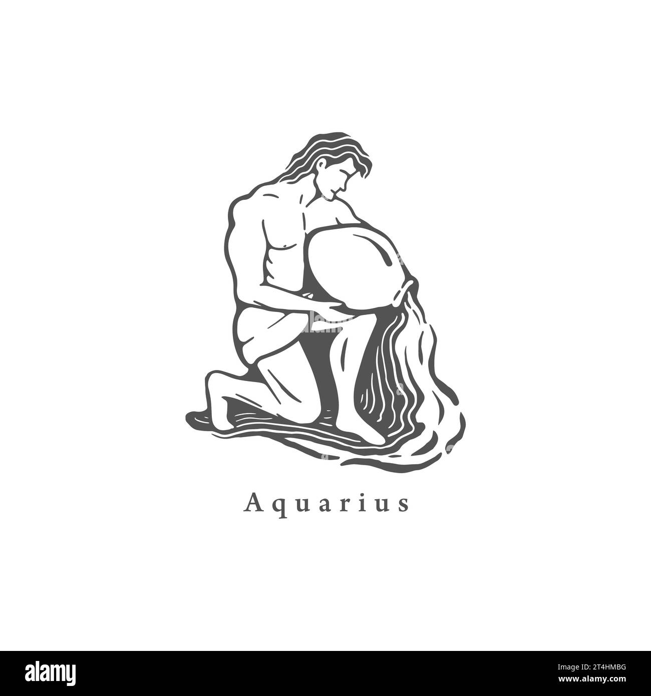 Simbolo zodiacale Aquarius in stile incisione. Illustrazione Vettoriale