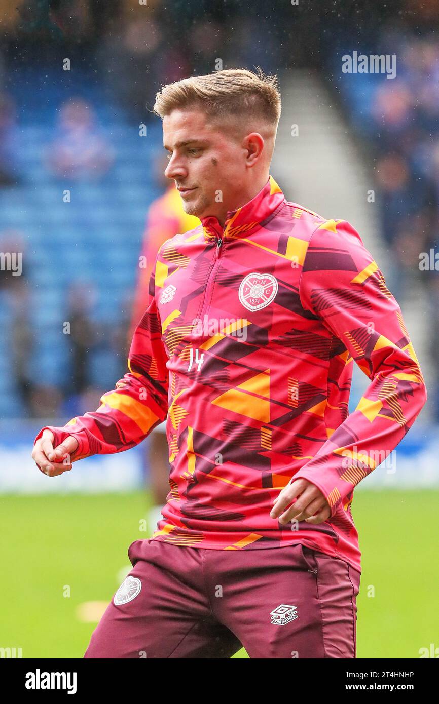 CAMERON DEVLIN, giocatore di calcio professionista con Heart of Midlothian, fotografato durante una sessione di allenamento Foto Stock