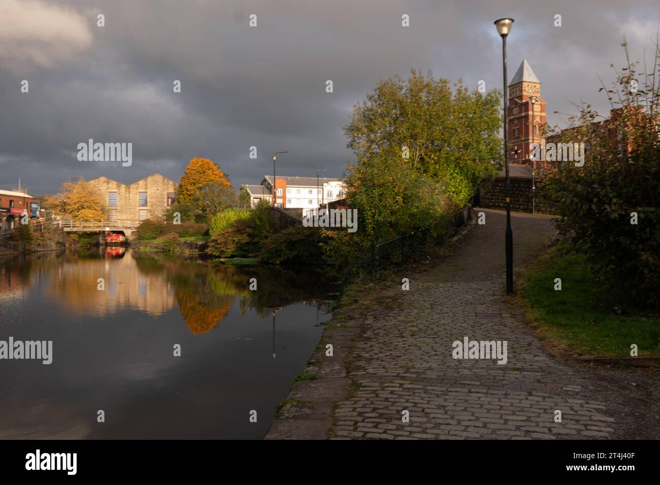 Sito del "molo di Wigan" originale, rimosso per essere demolito nel 1929. Wigan Pier. Distretto di Wigan, Greater Manchester. Foto UK: Garyroberts/Worldw Foto Stock