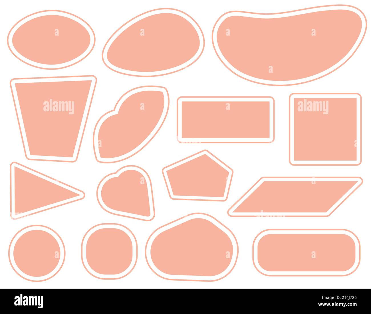 set di adesivi astratti vettoriali, icone adesivi di forme diverse con contorno. Adesivi monocromatici su bianco. Etichette semplici in stile piatto vintage, S Illustrazione Vettoriale