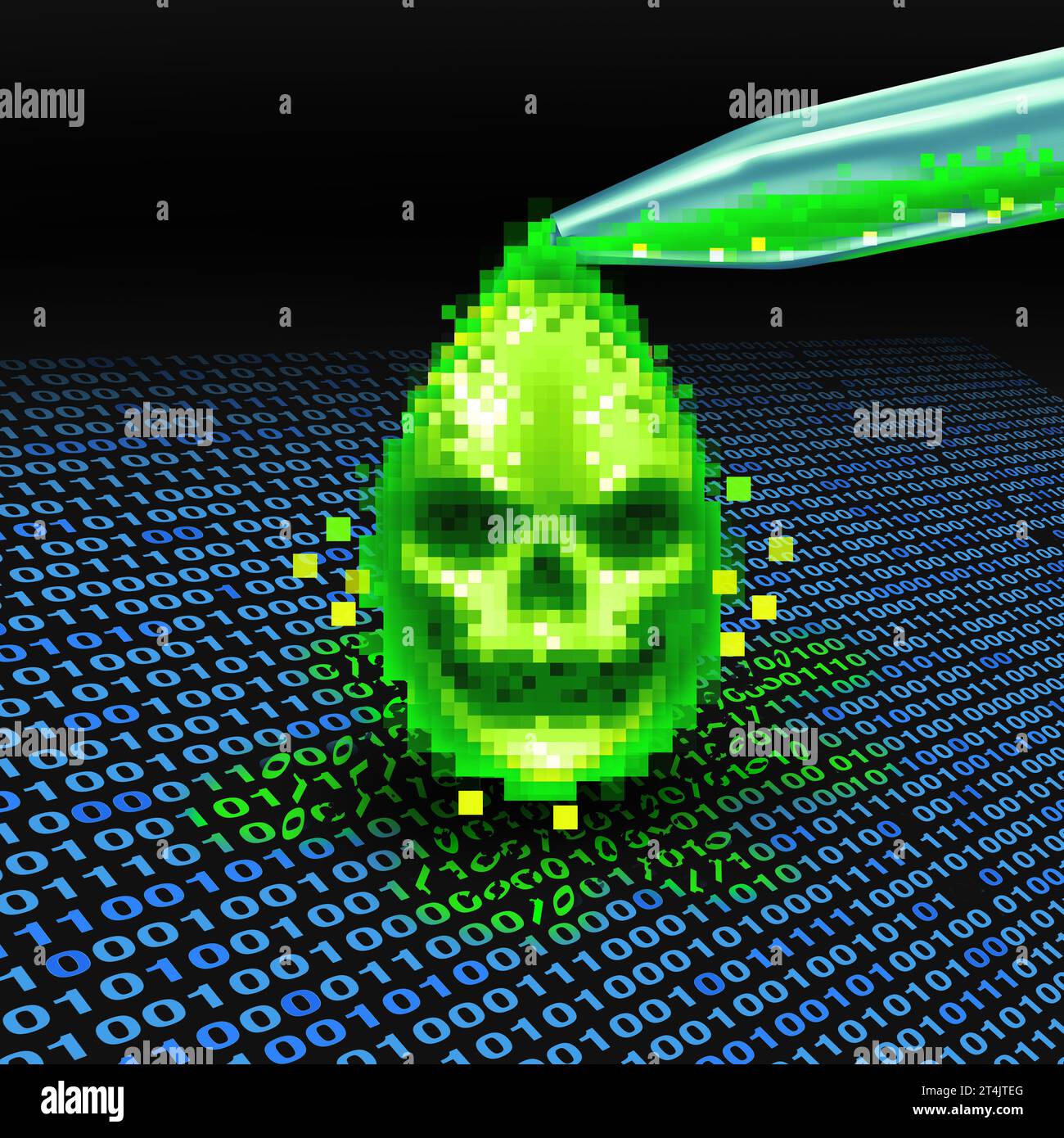 Poison computer Code e Digital Data Poisoning come concetto di sicurezza informatica per proteggere i contenuti creativi dall'uso non autorizzato di copyright protetti Foto Stock