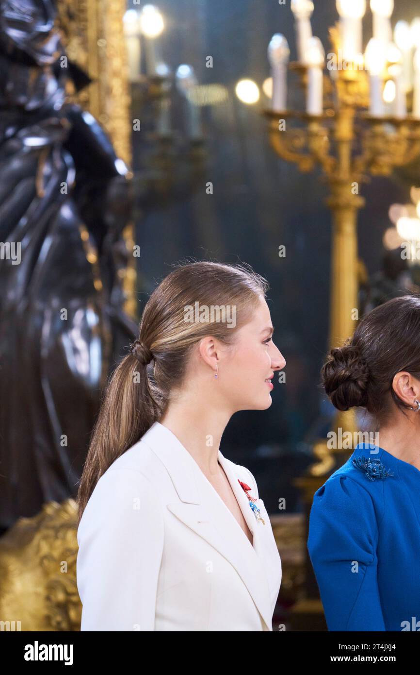 Madrid. Spagna. 20231031, la Principessa Leonor partecipa al giuramento di fedeltà alla Costituzione spagnola della Principessa delle Asturie al Palazzo reale il 31 ottobre 2023 a Madrid, in Spagna Foto Stock