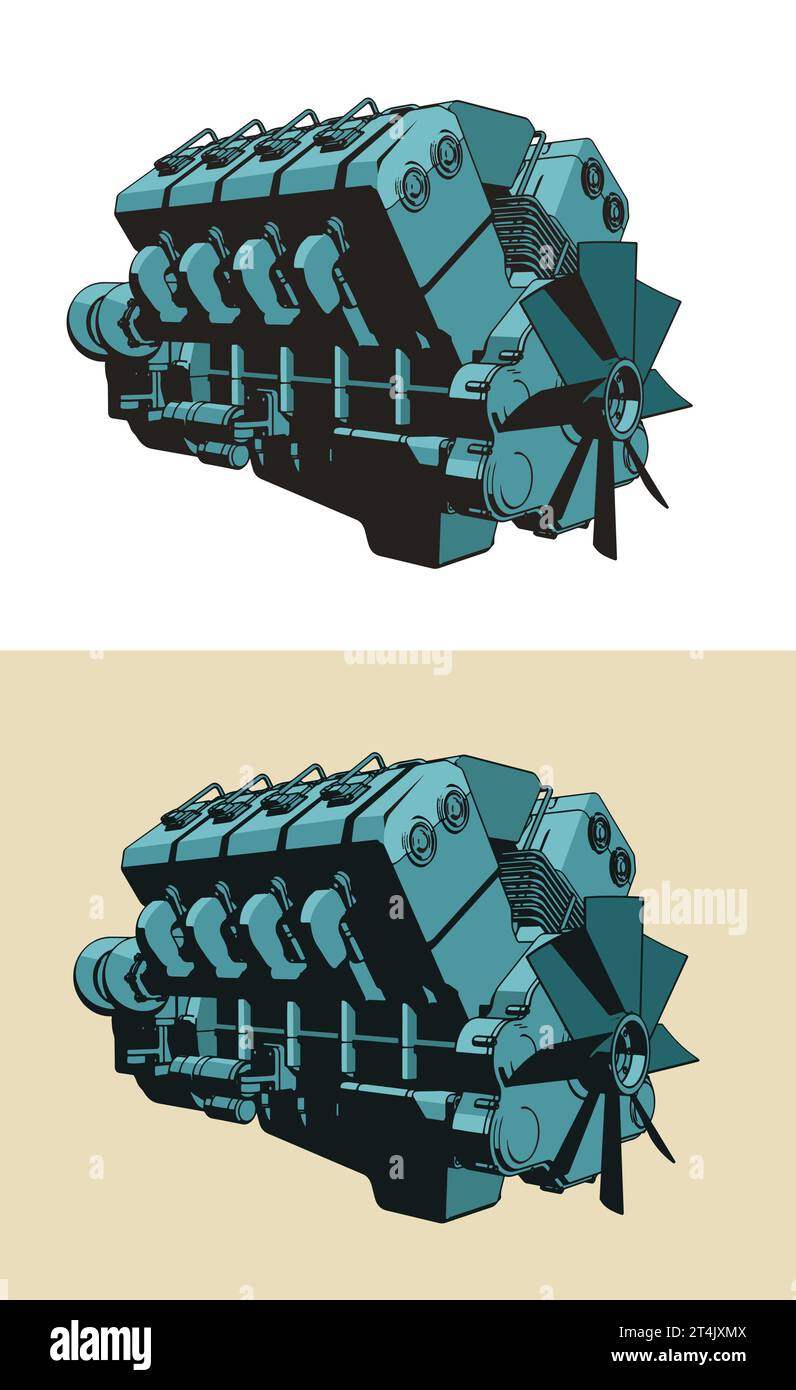 Illustrazioni vettoriali stilizzate del motore turbo diesel Illustrazione Vettoriale