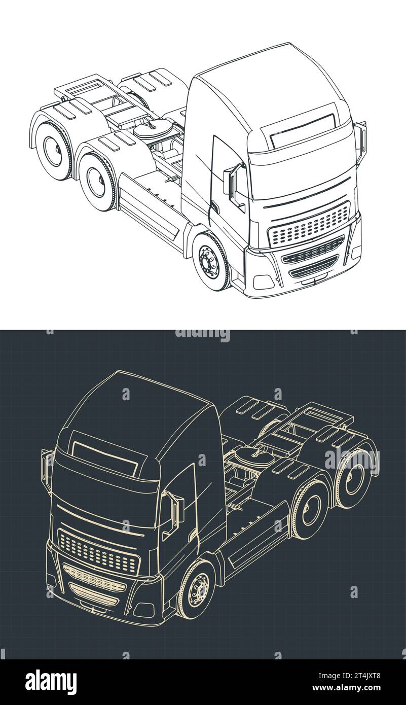 Illustrazioni vettoriali stilizzate di progetti di trattori per autocarri Illustrazione Vettoriale