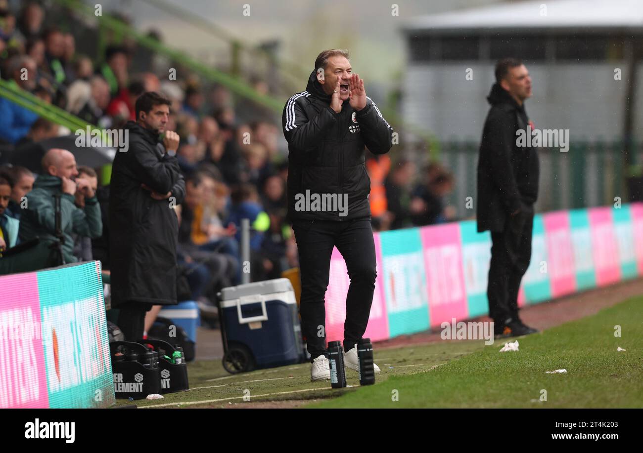 Il manager di Crawley Scott Lindsey durante la partita della EFL League Two tra Forest Green Rovers e Crawley Town al New Lawn Stadium. 28 ottobre 2023 Foto Stock