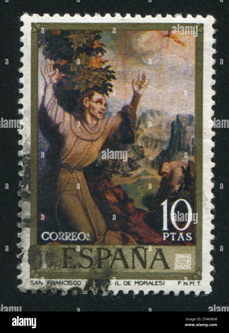 SPAGNA - CIRCA 1970: Francobollo stampato dalla Spagna, mostra San Fransis di Assisi di Morales, circa 1970 Foto Stock