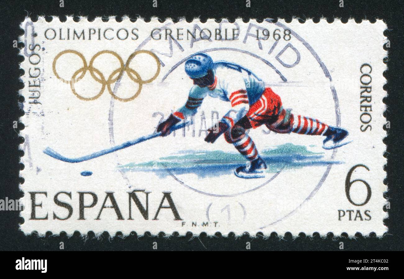 SPAGNA - CIRCA 1968: Timbro stampato dalla Spagna, mostra Hockey, circa 1968 Foto Stock