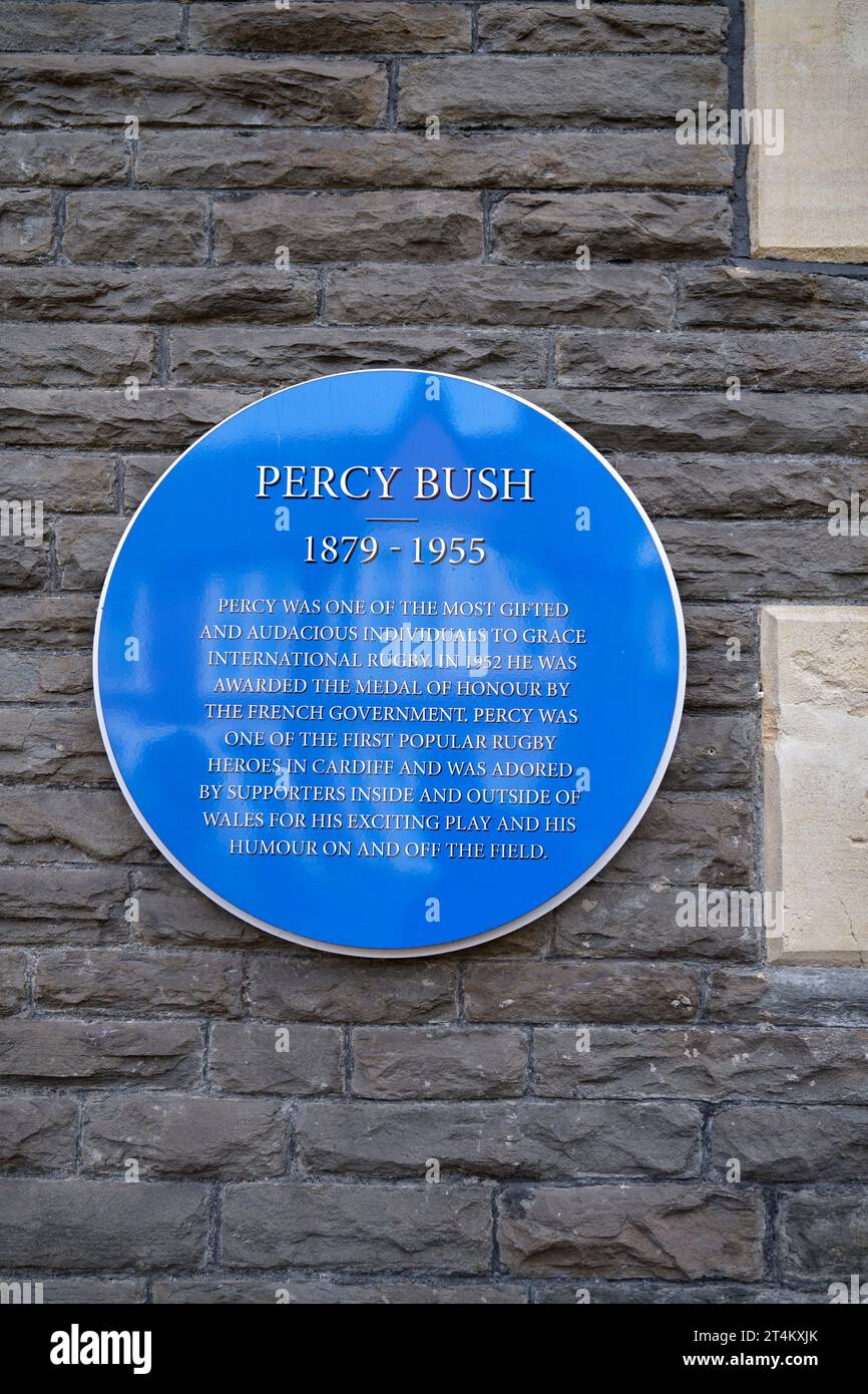 Targa commemorativa Percy Bush Canton Cardiff Galles del Sud Regno Unito Foto Stock
