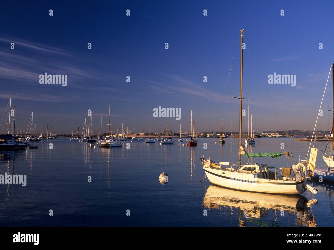 Barche nella Baia di San Diego, Embarcadero off porto nord Dr, San Diego, California Foto Stock