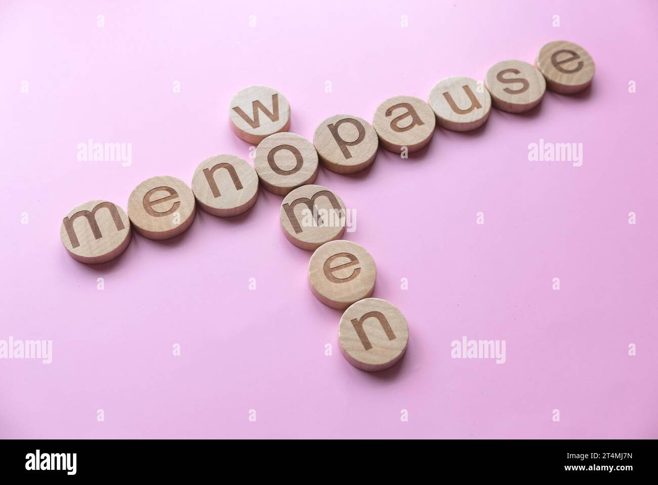 Concetto di menopausa. Crosswords alfabeto di parole donne e menopausa. Foto Stock