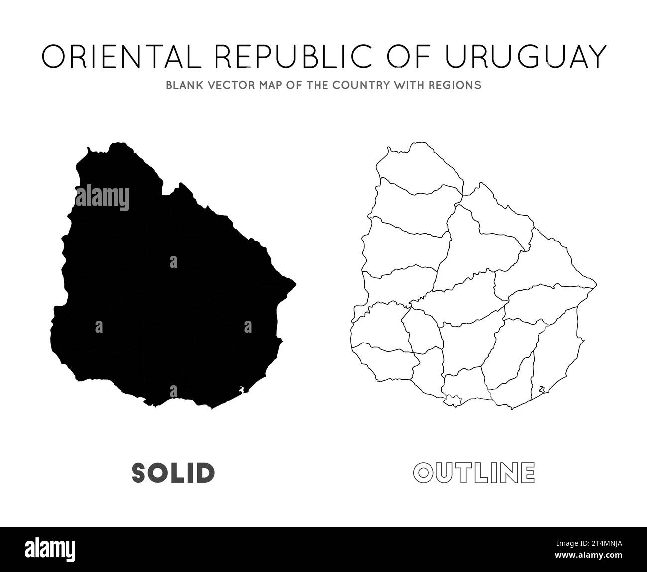 Mappa dell'Uruguay. Mappa vettoriale vuota del paese con le regioni. Borders of Uruguay per la tua infografica. Illustrazione vettoriale. Illustrazione Vettoriale