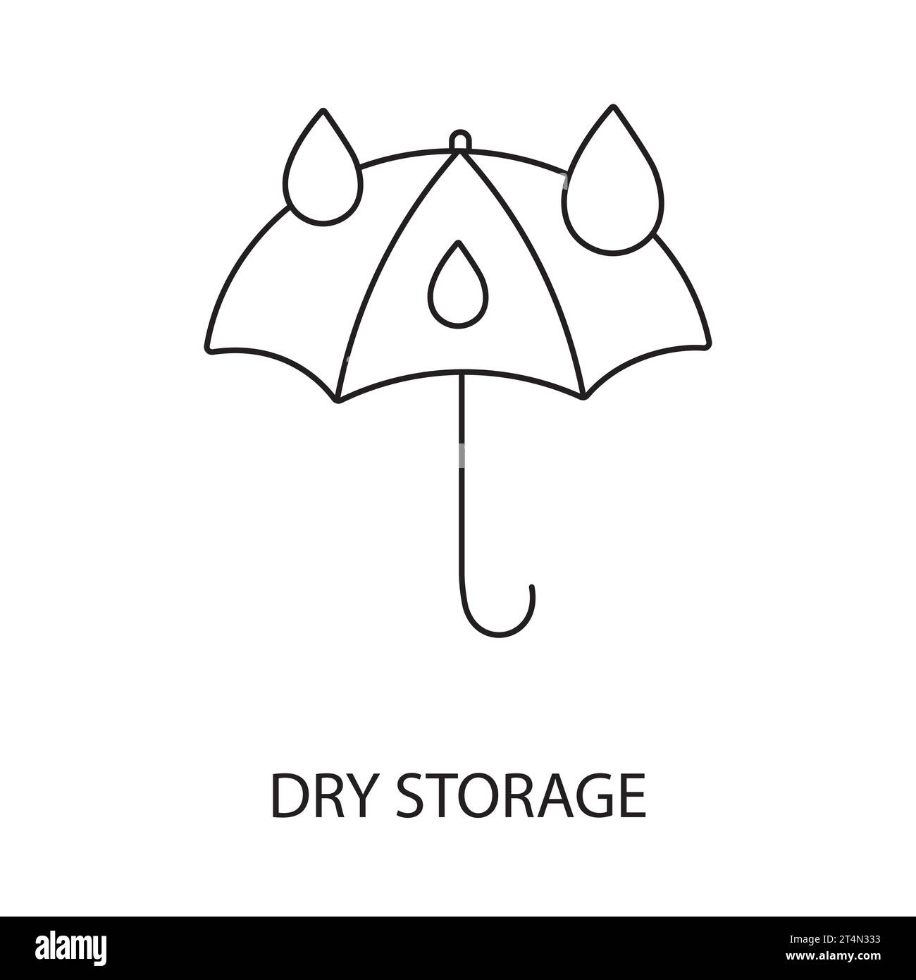 Stoccaggio in un vettore di linea asciutto per l'imballaggio di alimenti, illustrazione di un ombrello su cui cadono gocce d'acqua, proteggono dall'umidità. Illustrazione Vettoriale