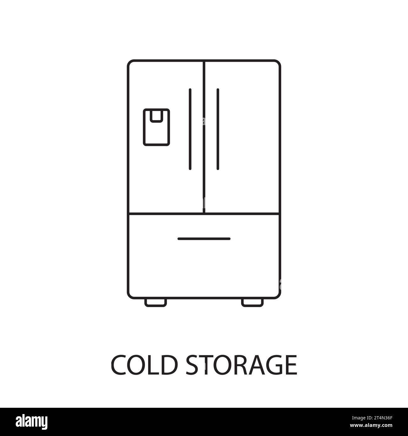 Vettore icona linea cella frigorifera, illustrazione per confezionamento di alimenti Illustrazione Vettoriale