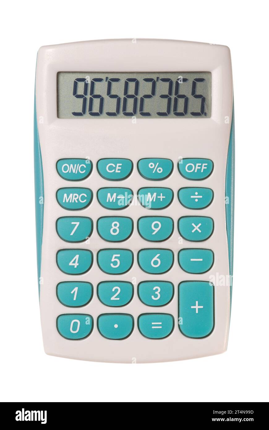 Calcolatrice elettronica su sfondo bianco Foto Stock