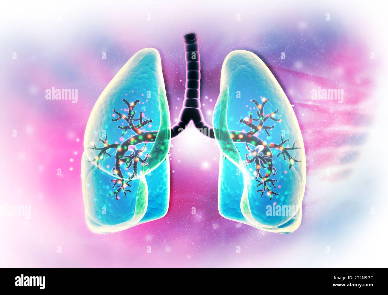 Polmoni umani su sfondo medico astratto. illustrazione 3d. Foto Stock