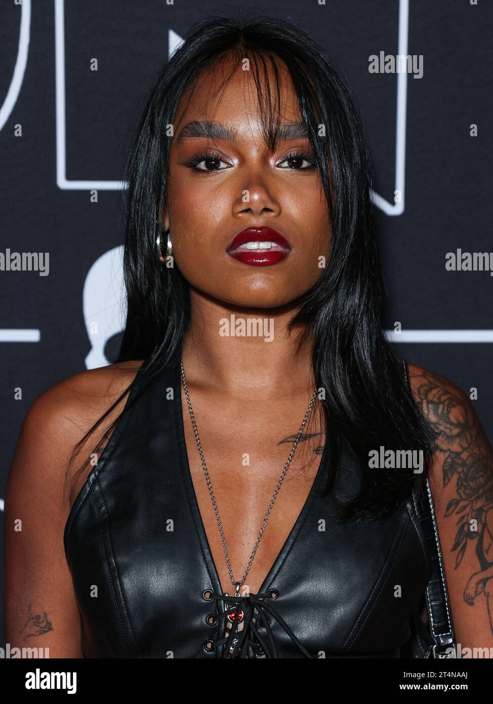 Hollywood, Stati Uniti. 31 ottobre 2023. HOLLYWOOD, LOS ANGELES, CALIFORNIA, USA - OTTOBRE 31: T'Neel Mohan arriva al Red Carpet Halloween Costume Ball 2023 di Billboard e Affinity Nightlife tenutosi al W Hotel Rooftop il 31 ottobre 2023 a Hollywood, Los Angeles, California, Stati Uniti. (Foto di Xavier Collin/Image Press Agency) credito: Image Press Agency/Alamy Live News Foto Stock