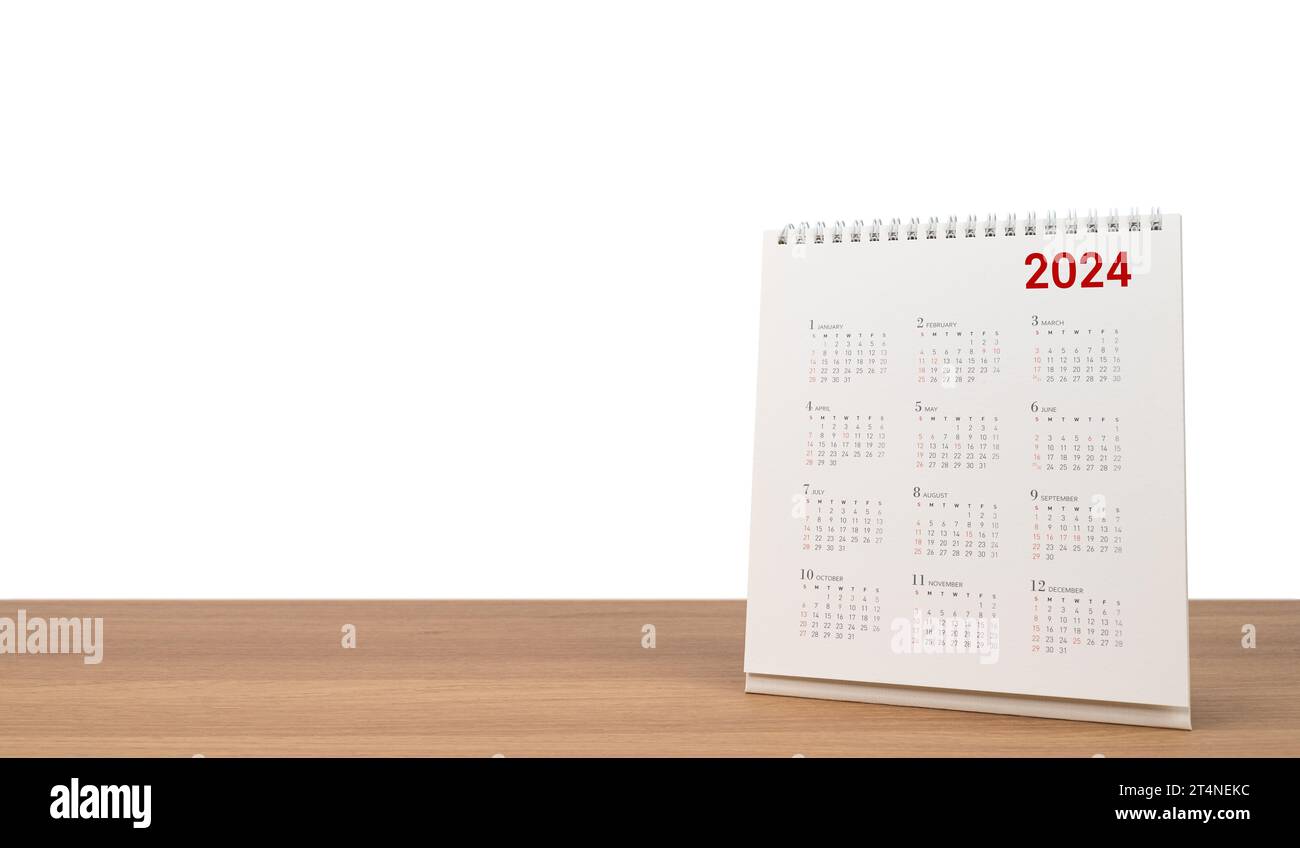 Calendario dell'anno 2024 su sfondo bianco. copia spazio. Foto Stock