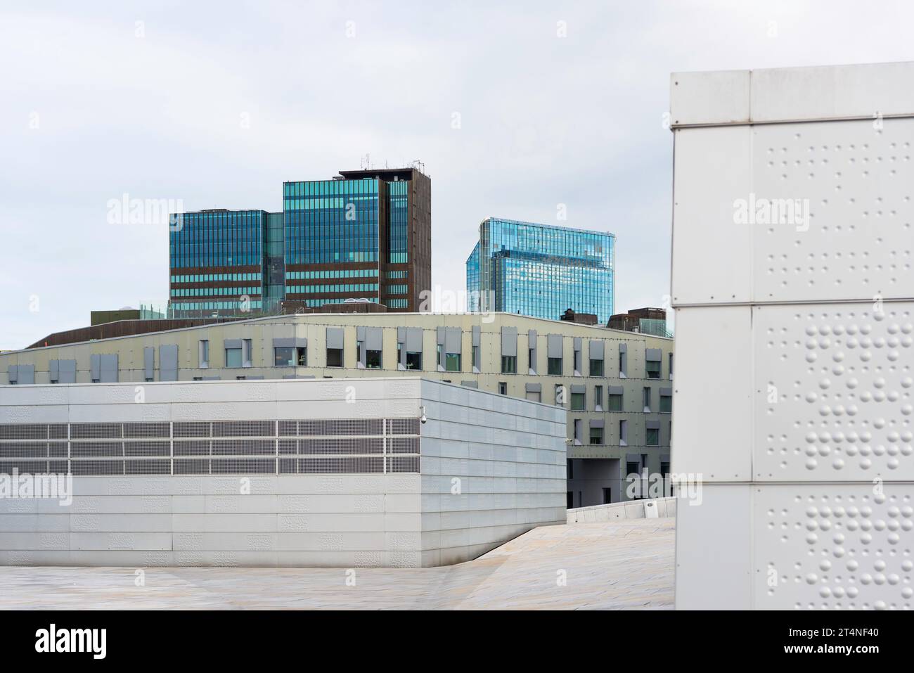 Architettura con edifici moderni a Oslo, Norvegia Foto Stock