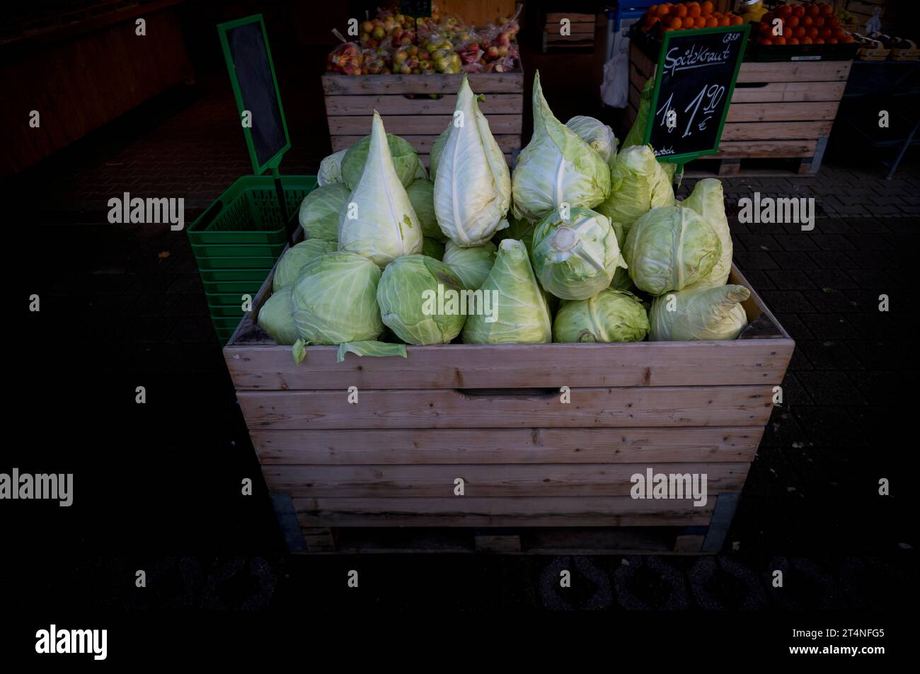 Cavolo a punta, cavolo a punta, esposizione, bancarelle di mercato, negozio agricolo, vendite dirette, Stoccarda, Baden-Wuerttemberg, Germania Foto Stock