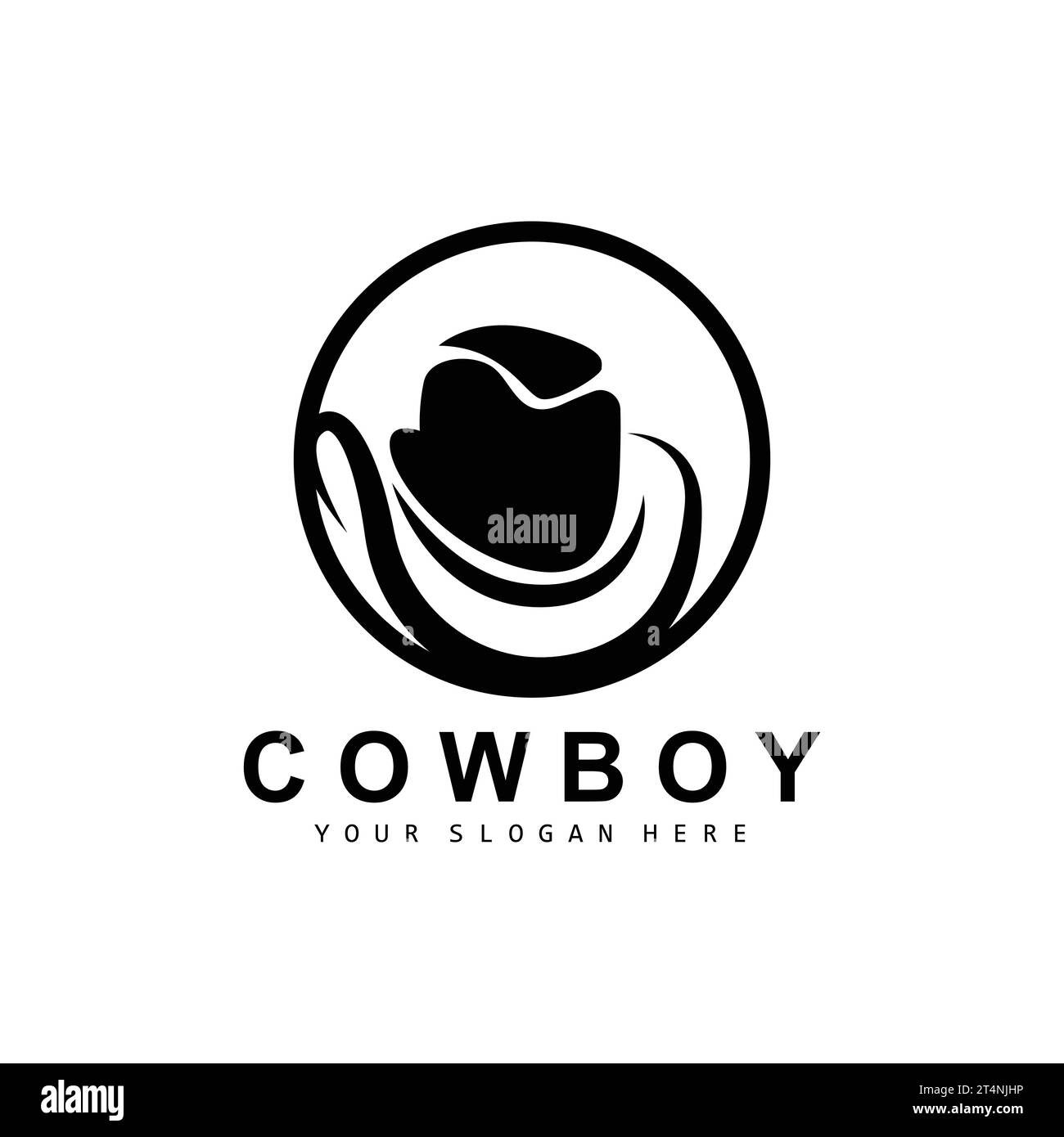 Logo Cowboy Hat, design Texas Cowboy, cappello Sheriff Western Country Vector, icona silhouette Illustrazione Vettoriale