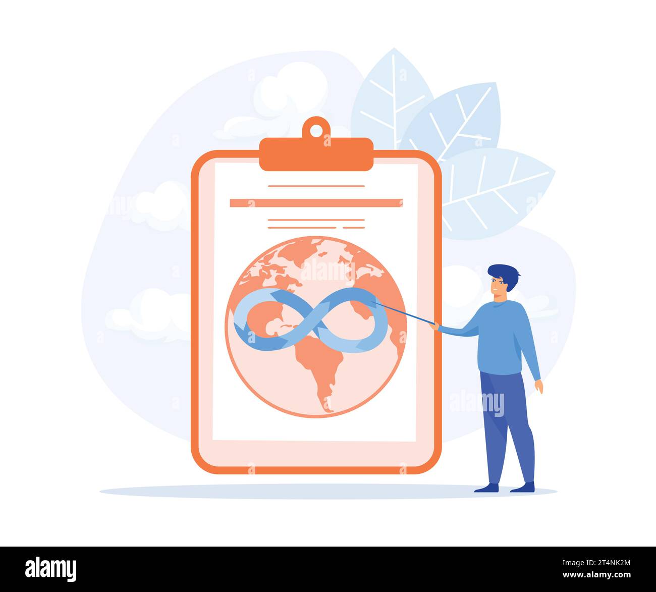 Economia circolare, crescita economica sostenibile, energia verde e riduzione delle emissioni di co2 e dell’impatto climatico. illustrazione moderna a vettore piatto Illustrazione Vettoriale