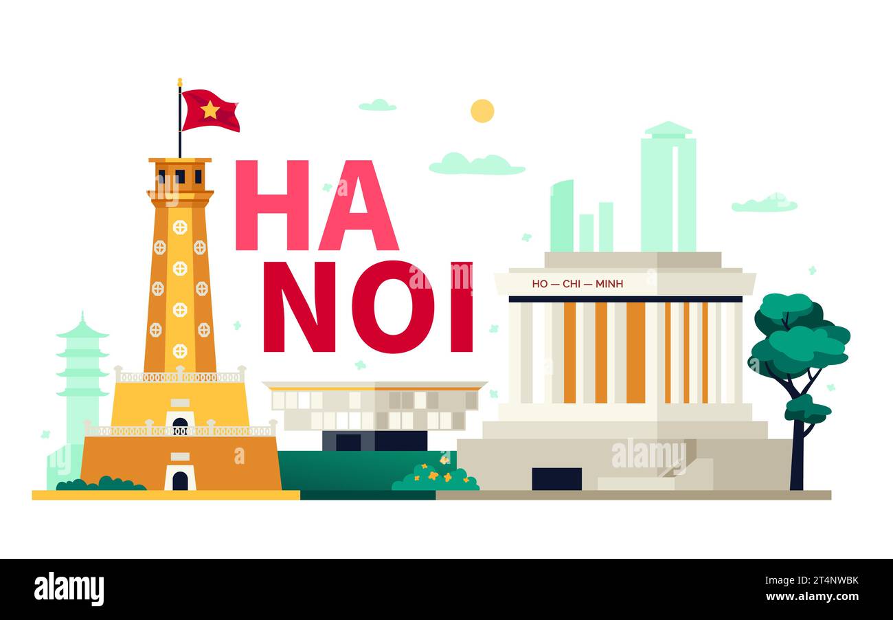 Benvenuti ad Hanoi - moderna illustrazione vettoriale colorata Illustrazione Vettoriale