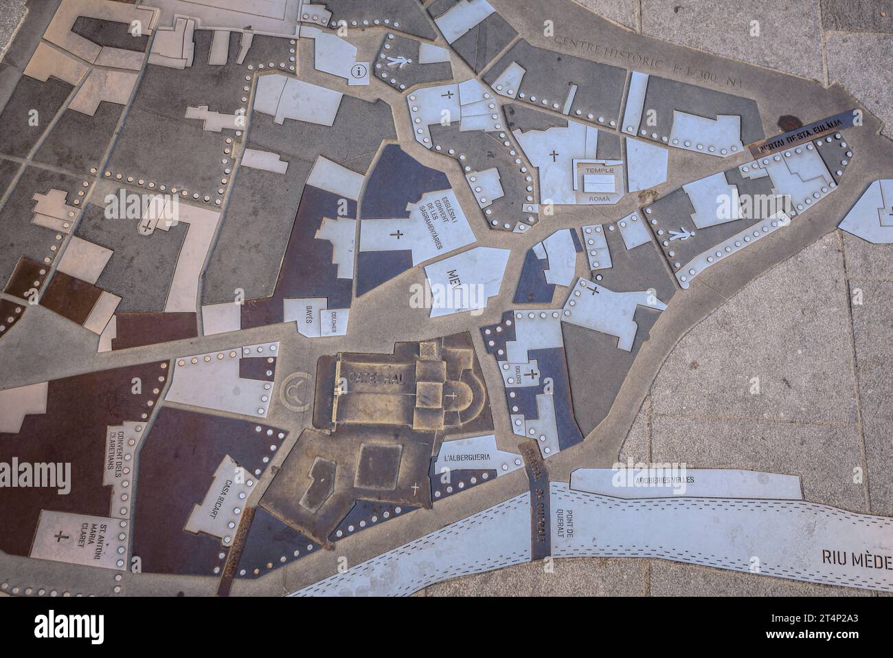 Mappa del centro storico di Vic in una strada cittadina (Osona, Barcellona, Catalogna, Spagna) ESP: MAPA del centro Histórico de Vic en una calle. España Foto Stock