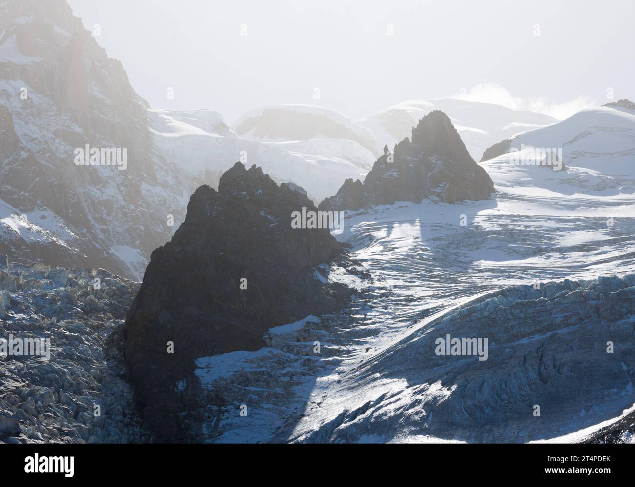 Ghiacciaio dei Bossons visto da la Jonction a Chamonix Foto Stock