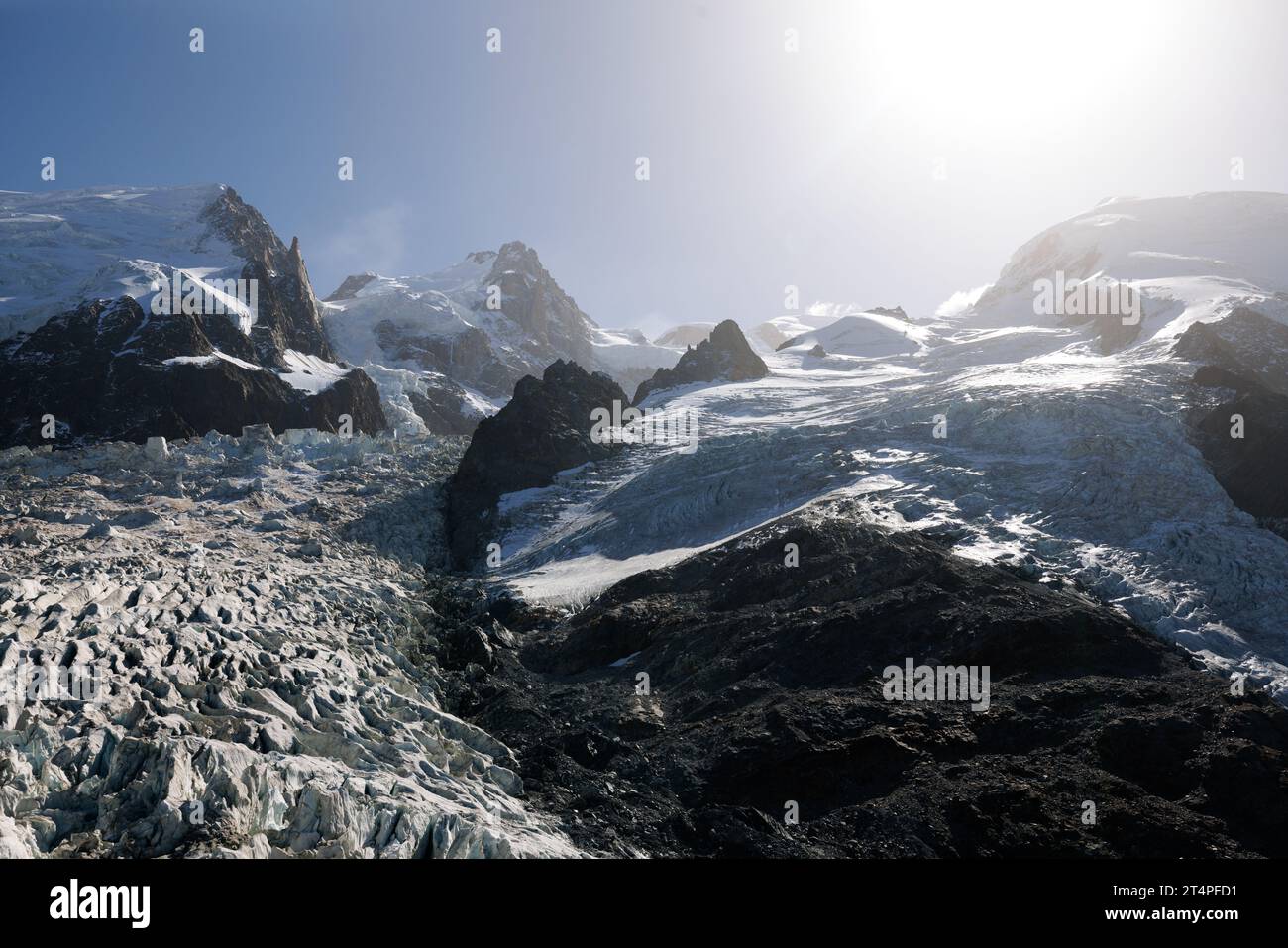 Ghiacciaio dei Bossons visto da la Jonction a Chamonix Foto Stock