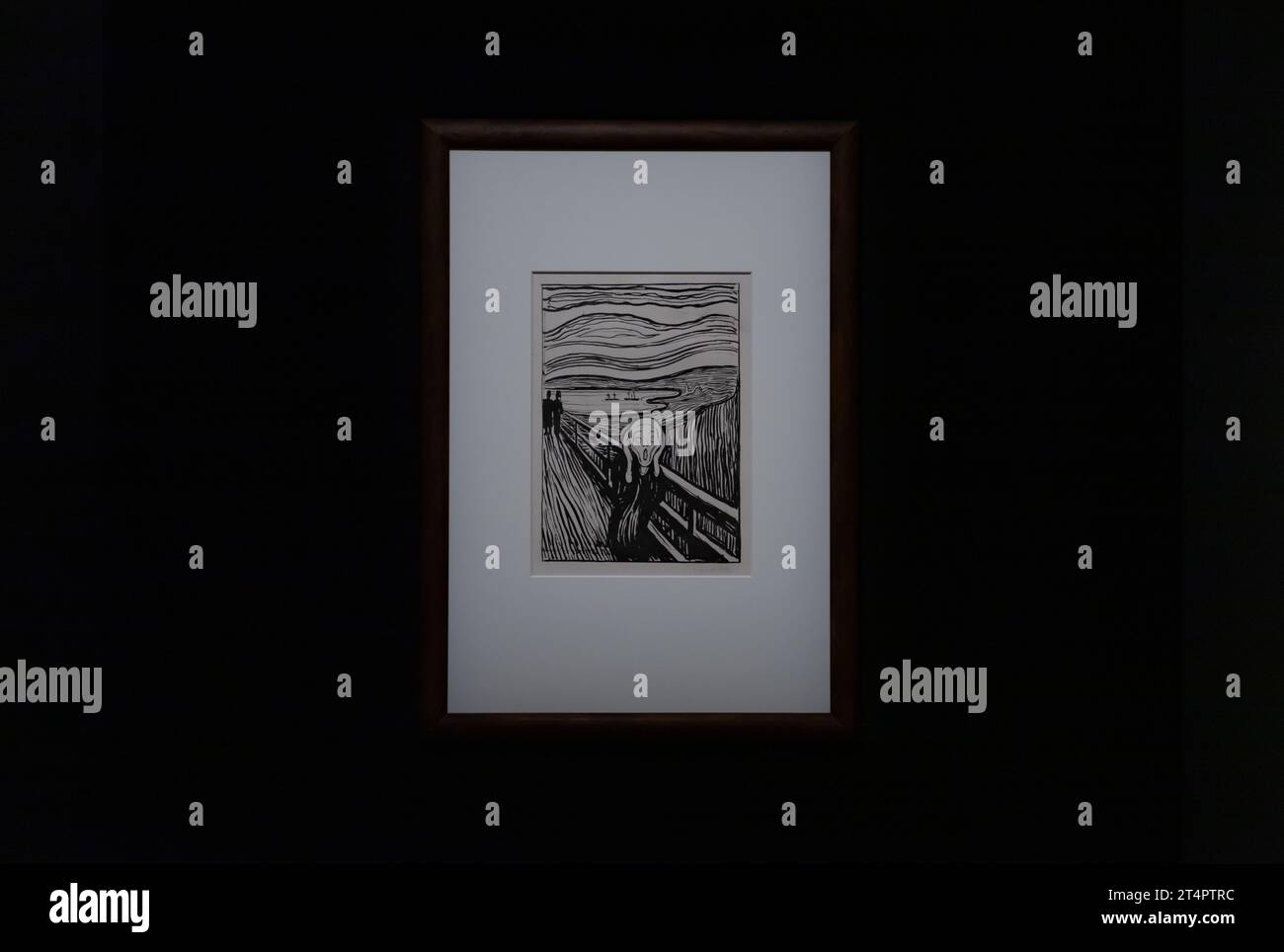 Una foto di una delle variazioni dell'iconico dipinto Scream alla mostra Infinite del Munch Museum. Foto Stock