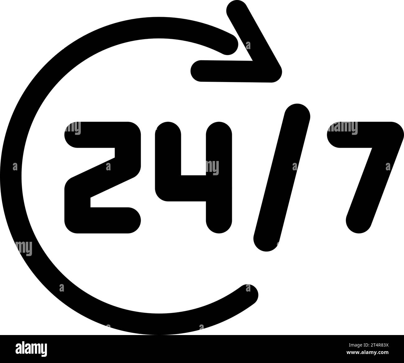 Icona lineare di 24 ore al giorno come simbolo di assistenza o consegna in negozio Illustrazione Vettoriale
