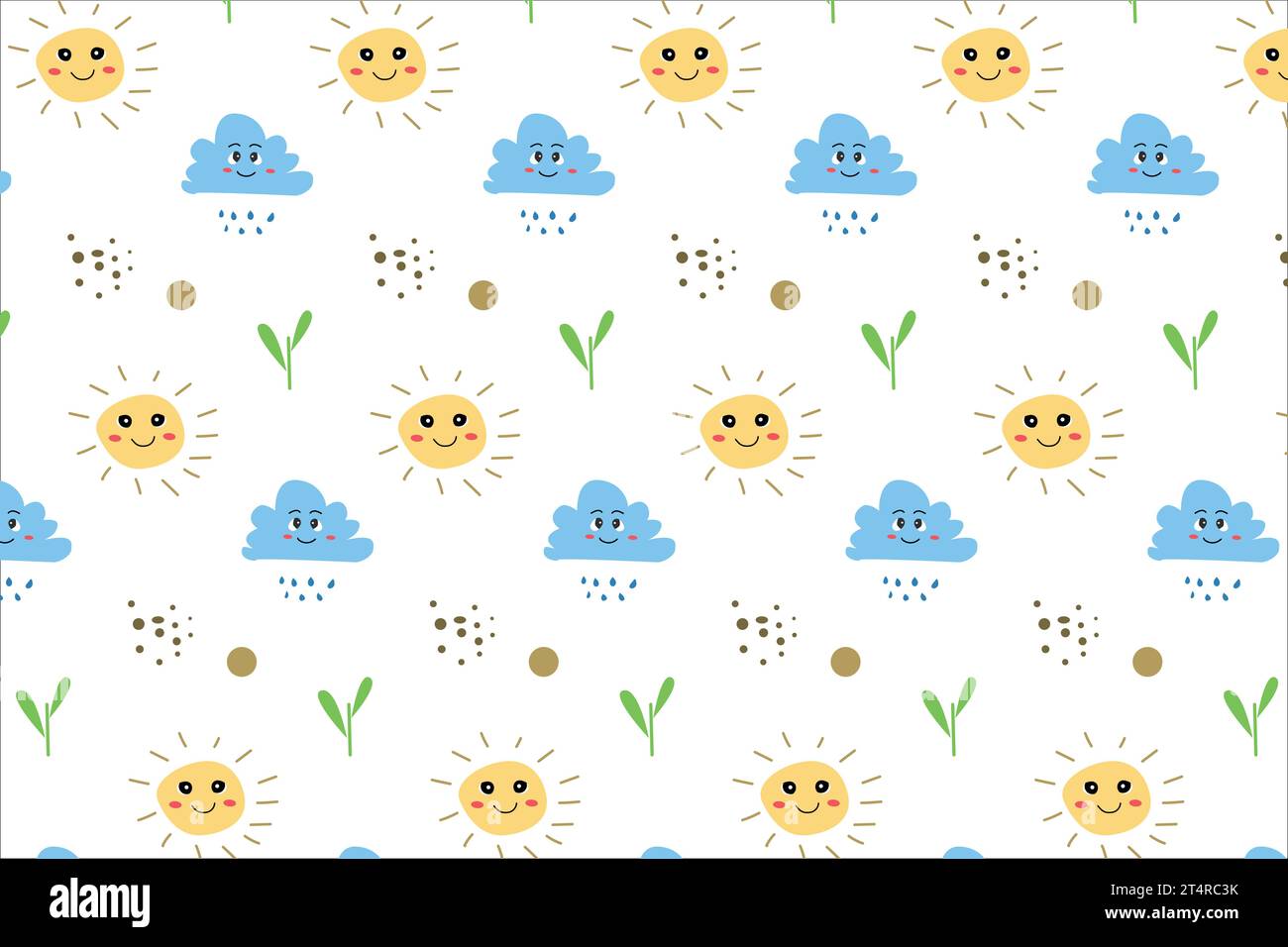 carino modello bambino con sole, fiori, nuvole, semi Illustrazione Vettoriale