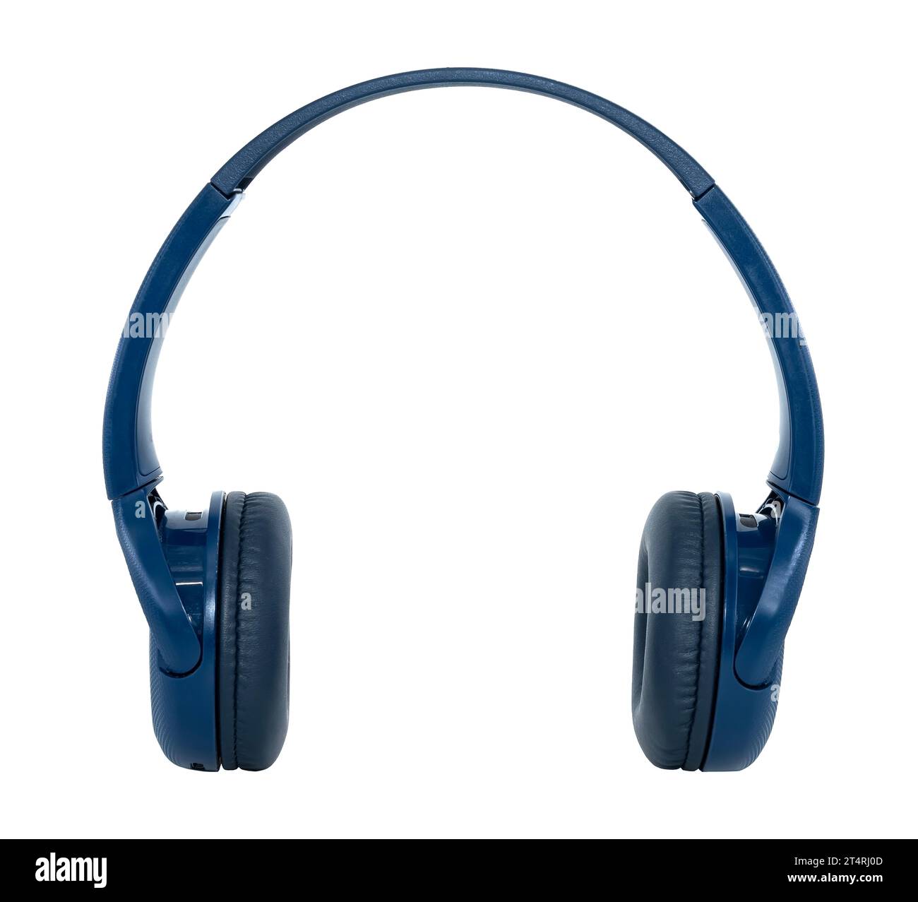 Cuffie wireless in blu su sfondo bianco. Cuffie per ascoltare musica Foto Stock
