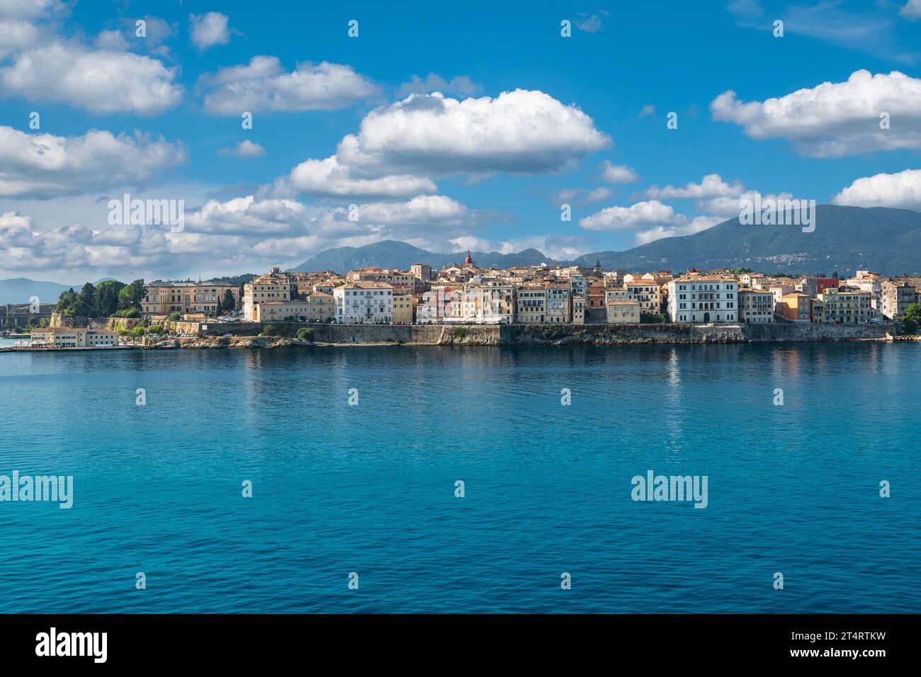 Vista panoramica dello skyline di Corfù, Grecia. Foto Stock
