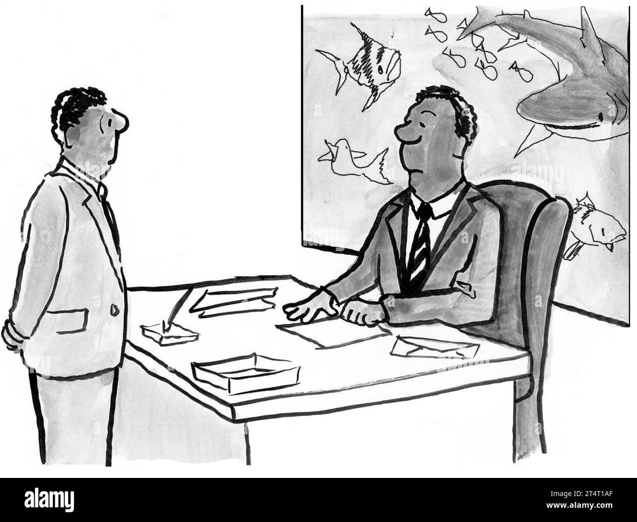 Solo uno dei due uomini d'affari afroamericani si rende conto che le finanze della compagnia stanno affondando. Foto Stock