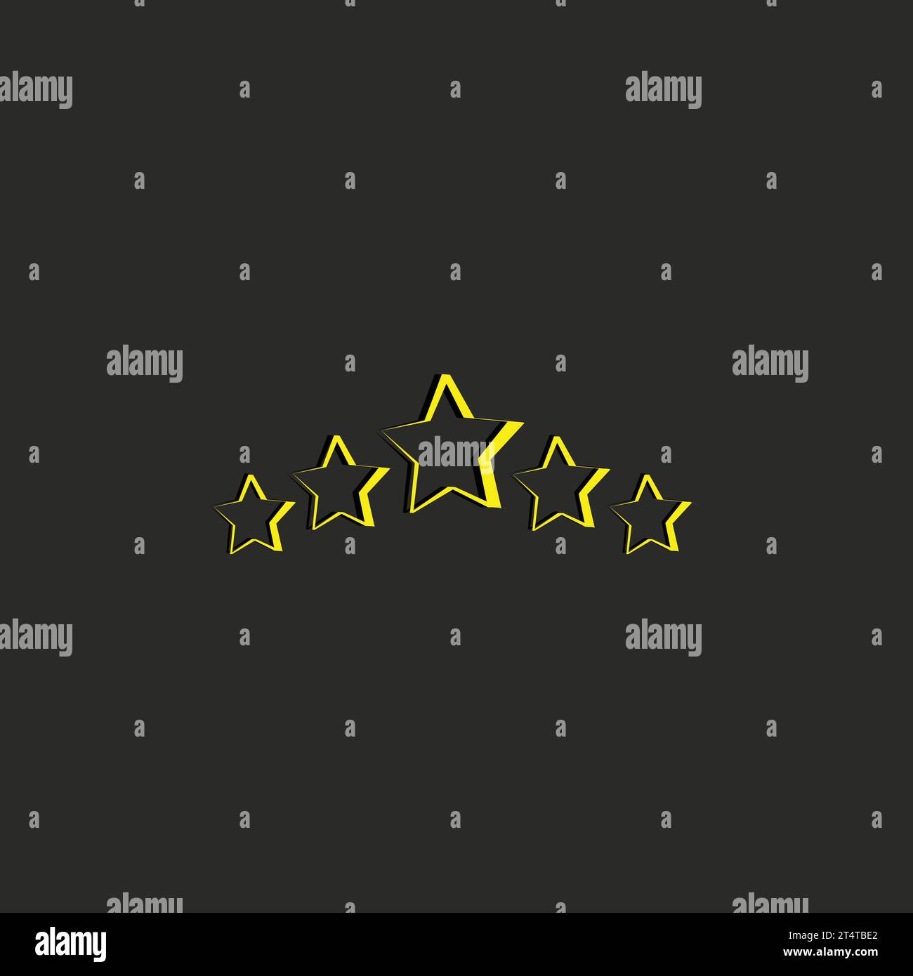 icona con cinque stelle di valutazione per il prodotto di recensione, il sito web internet e l'applicazione mobile su un vettore di sfondo grigio nero Illustrazione Vettoriale