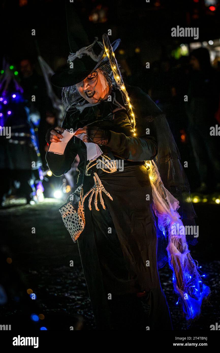 Halloween Witch, Parade of Lost Souls, Vancouver, British Columbia, Canada Foto Stock