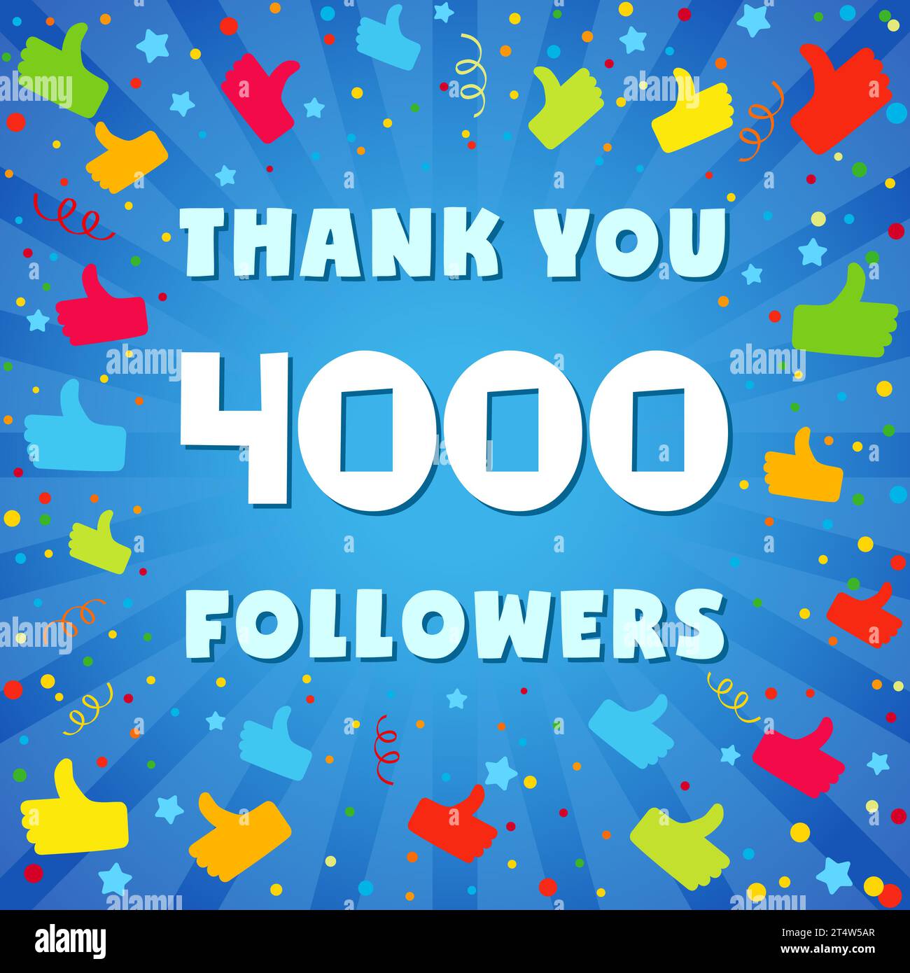 Grazie 4000 follower poster sui social media. La rete pubblica si compiace per 4,000 utenti che seguono. Concetto delle storie della timeline. Sfondo positivo per le festività Illustrazione Vettoriale