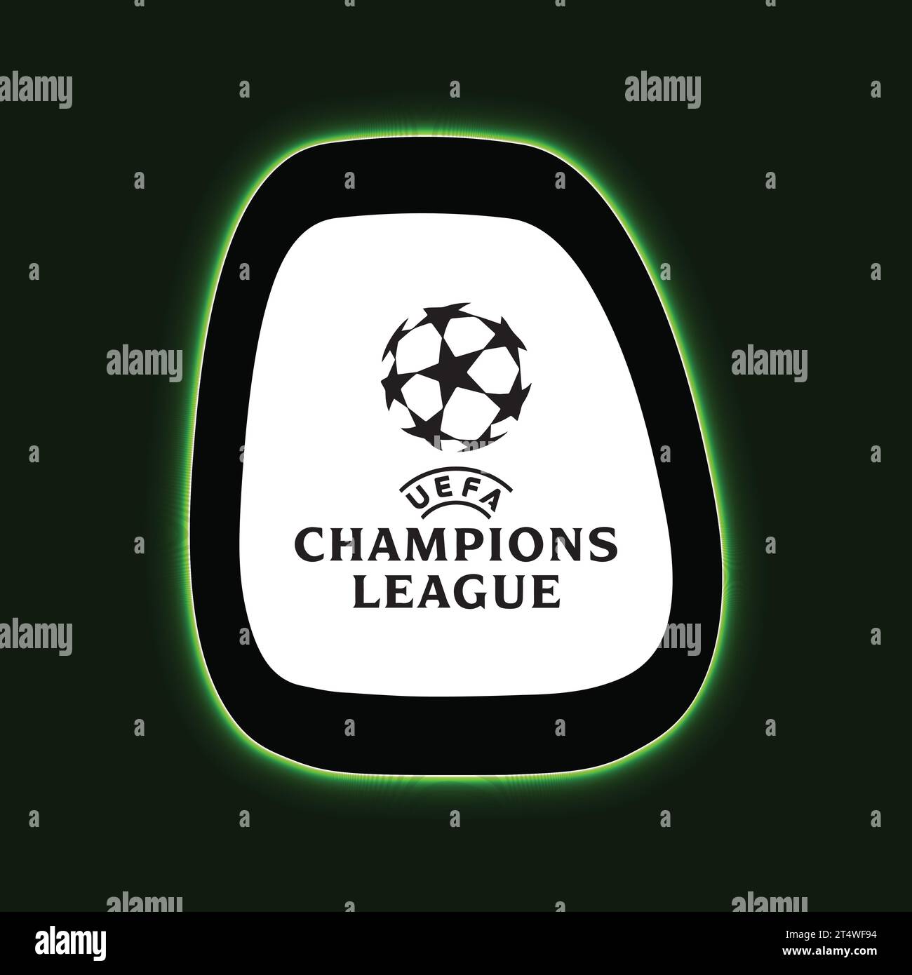 Logo UEFA Champions League Neon Light Board Visualizza sfondo verde, sistema di campionati europei di calcio professionistico, illustrazione vettoriale immagine astratta Illustrazione Vettoriale