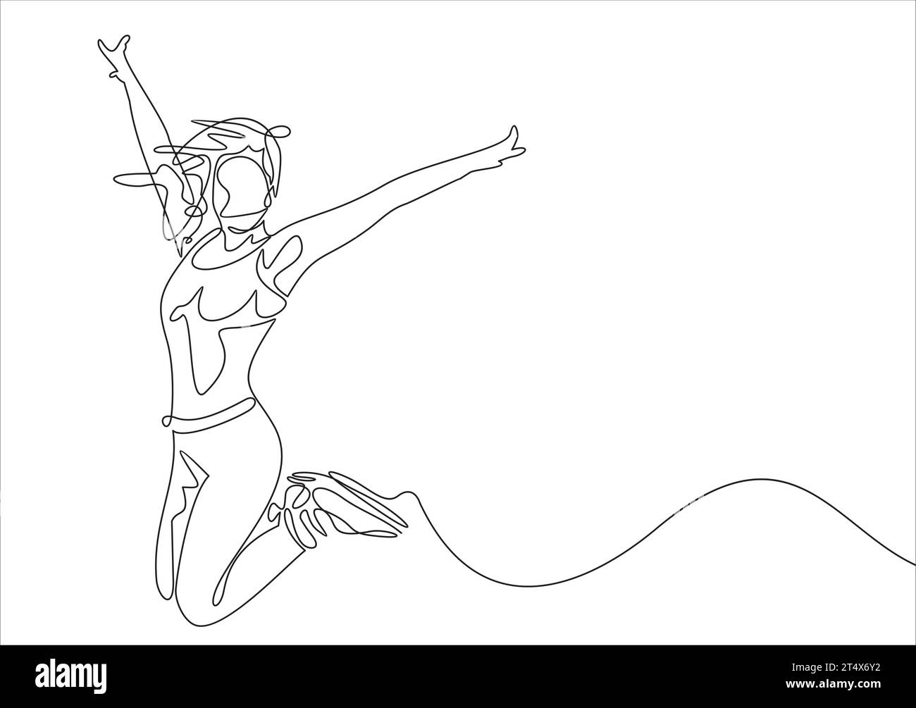 La grafica continua o il disegno a una linea di una donna che allunga le braccia è un'illustrazione vettoriale di immagini rilassanti Illustrazione Vettoriale
