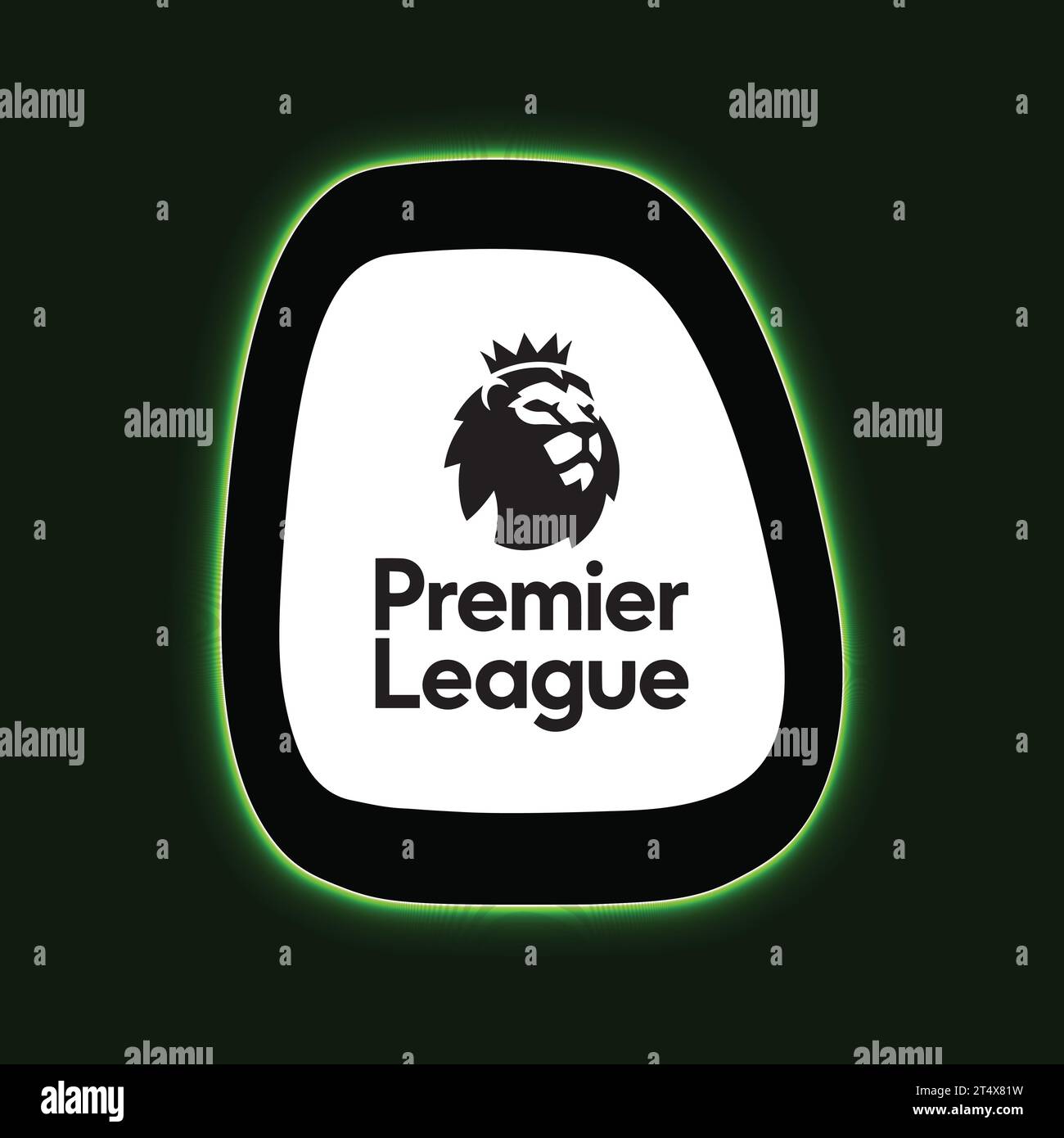 Vista pannello chiaro al neon con logo Premier League sfondo verde sistema di campionato di calcio professionistico inglese, illustrazione vettoriale immagine astratta Illustrazione Vettoriale